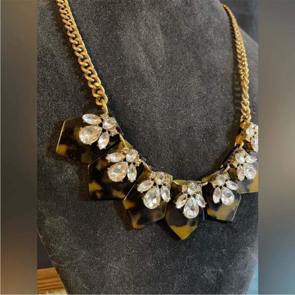 J.Crew Tortoise Shell pattern and Rhinestone necklace - Picture 5 of 9